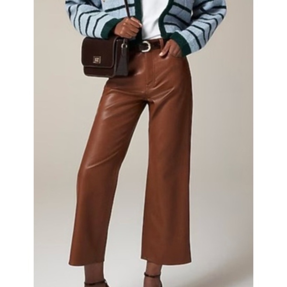 J.Crew Pants Womens 29 Brown Faux Leather Slim Wide Leg